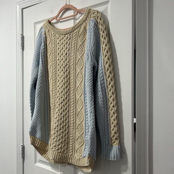 LL Bean Signature Womens Size L Beige Fisherman Cable Knit Sweater 100% Cotton - Picture 2 of 10